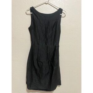 Leona by Lauren Leonard Black 100% Silk Open Back Button Mini Dress Womens 2